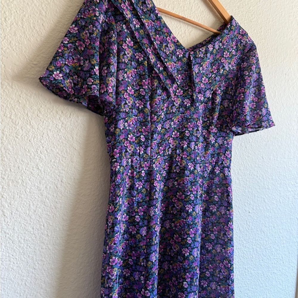 VINGTAGE- Karinstevens Floral Purple Dress- Petites size 6 - Picture 3 of 13